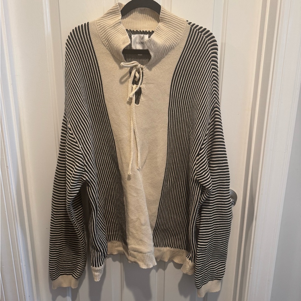 FOUND Classic Striped Black and Cream Sweater Size L